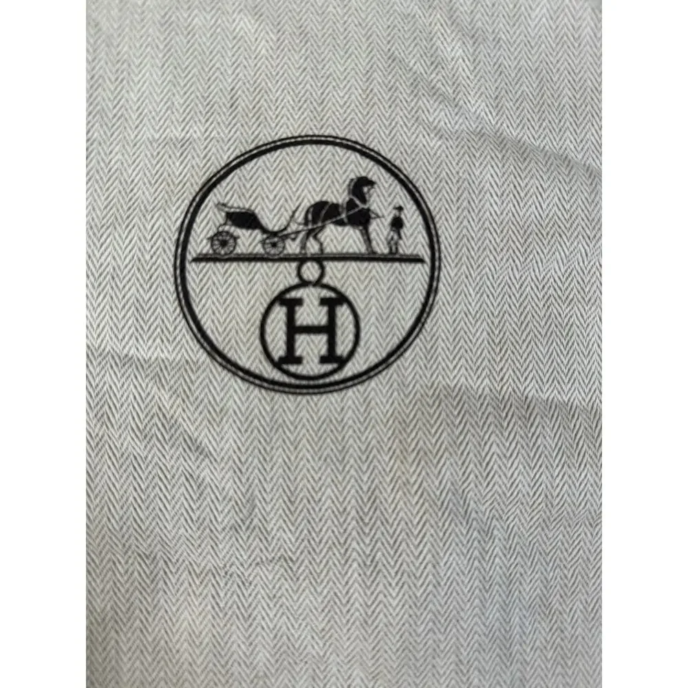 HERMES Dust Bag 2pc Lot Herringbone Beige Cotton Logo Drawstring 8.5x15 Shoe